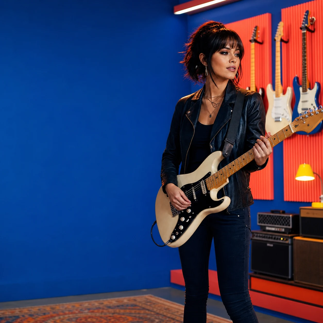 Music shop website concept featuring a guitarist