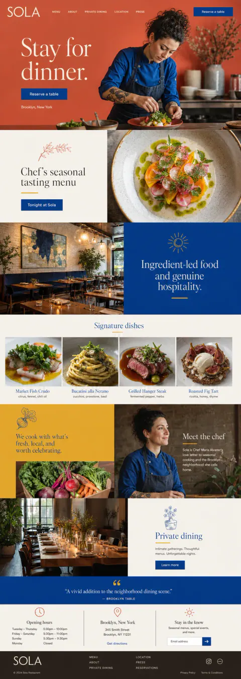 Sola — original restaurants & private dining website concept