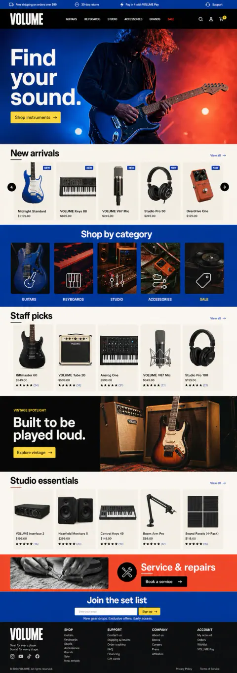 Volume — original music retail & e-commerce website concept